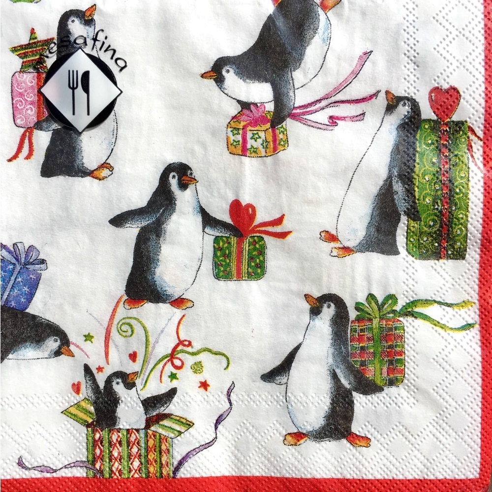 MesaFina Christmas Penguin Presents Paper Luncheon Napkins, 20 ct
